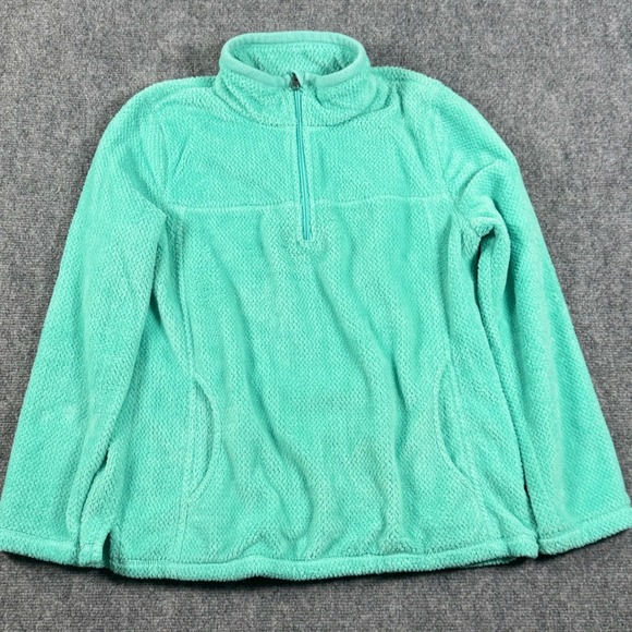 Talbots Fleece Pullover Quarter Zip Cozy Comfy Soft Mint Green M casual chic - Picture 2 of 9